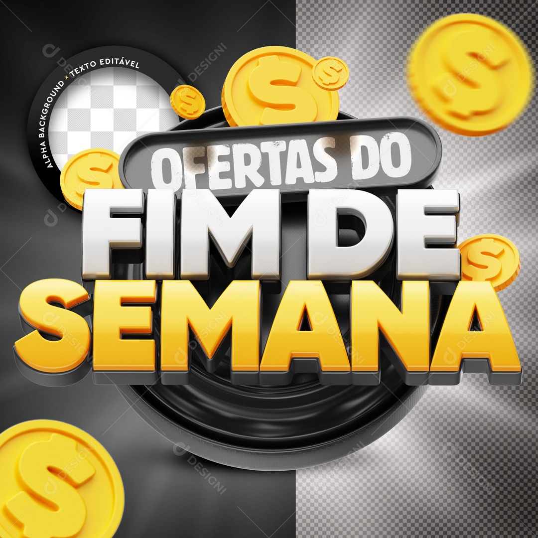 Selo 3D Ofertas Do Fim De Semana Preto Para Composição PSD