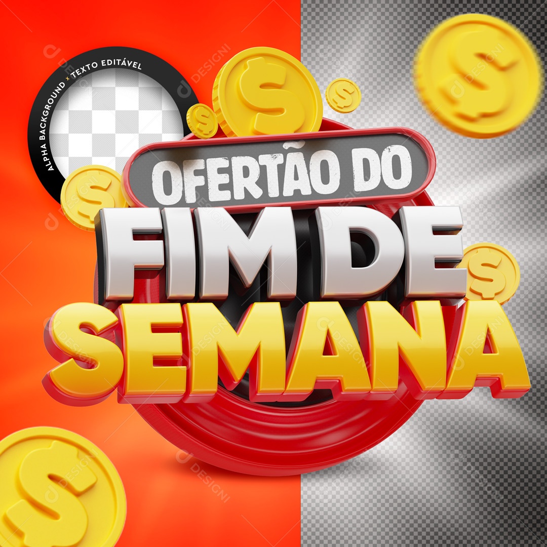 Selo 3D Ofertão Do Fim De Semana Vermelho Para Composição PSD