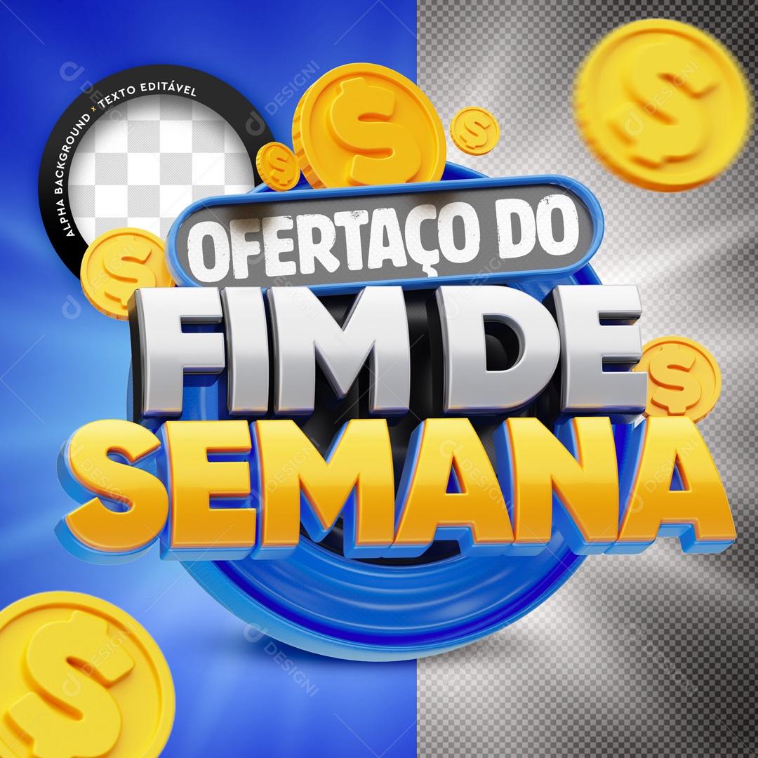 Selo 3D Ofertaço Do Fim De Semana Azul Para Composição PSD