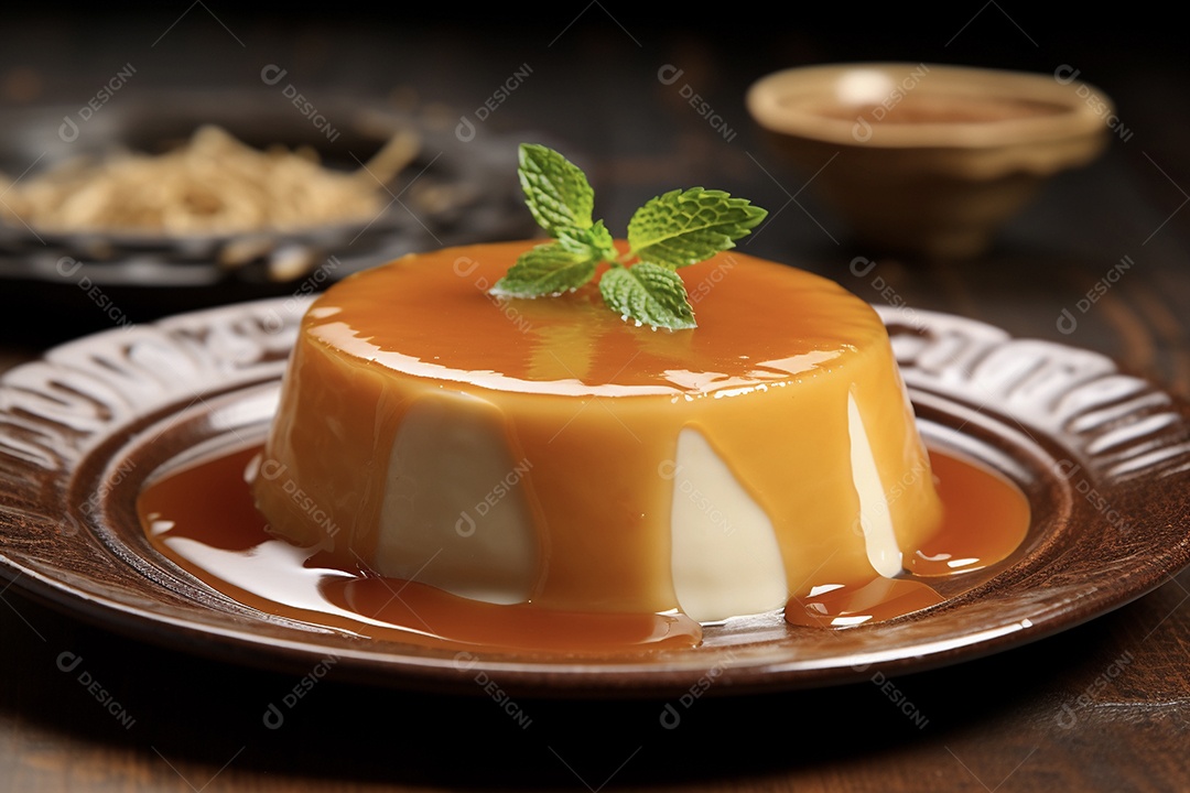Delicioso pudim com calda de caramelo