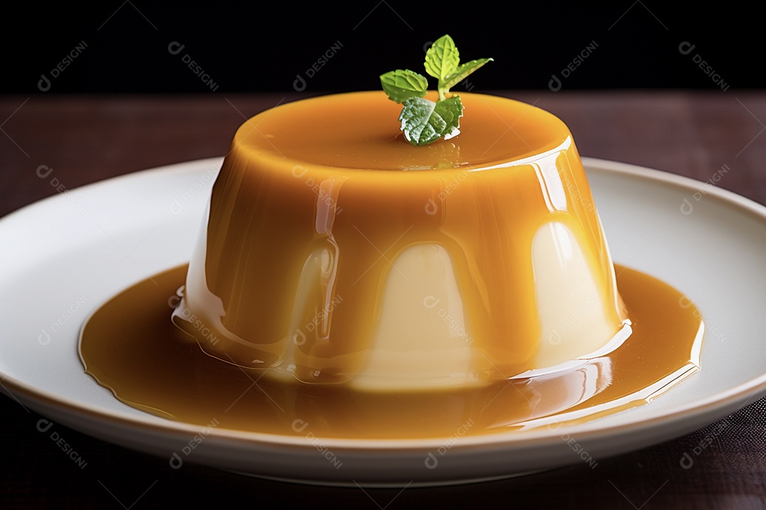Delicioso pudim com calda de caramelo