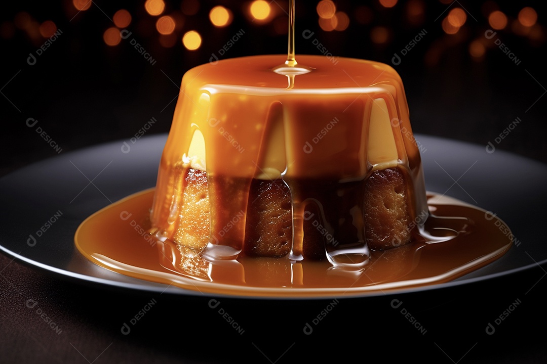 Delicioso pudim com calda de caramelo