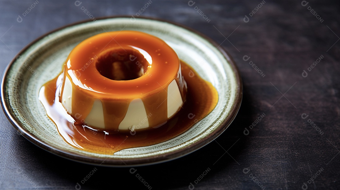 Delicioso pudim com calda de caramelo