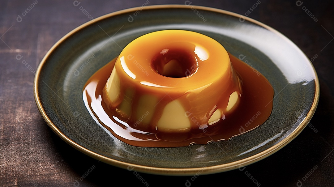 Delicioso pudim com calda de caramelo
