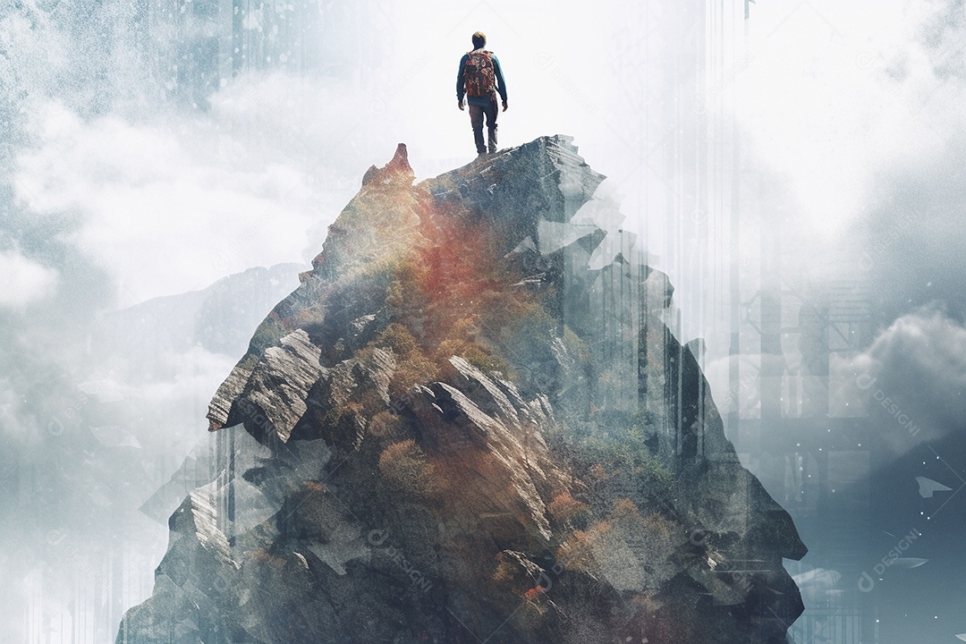 Homem caminhando na montanha