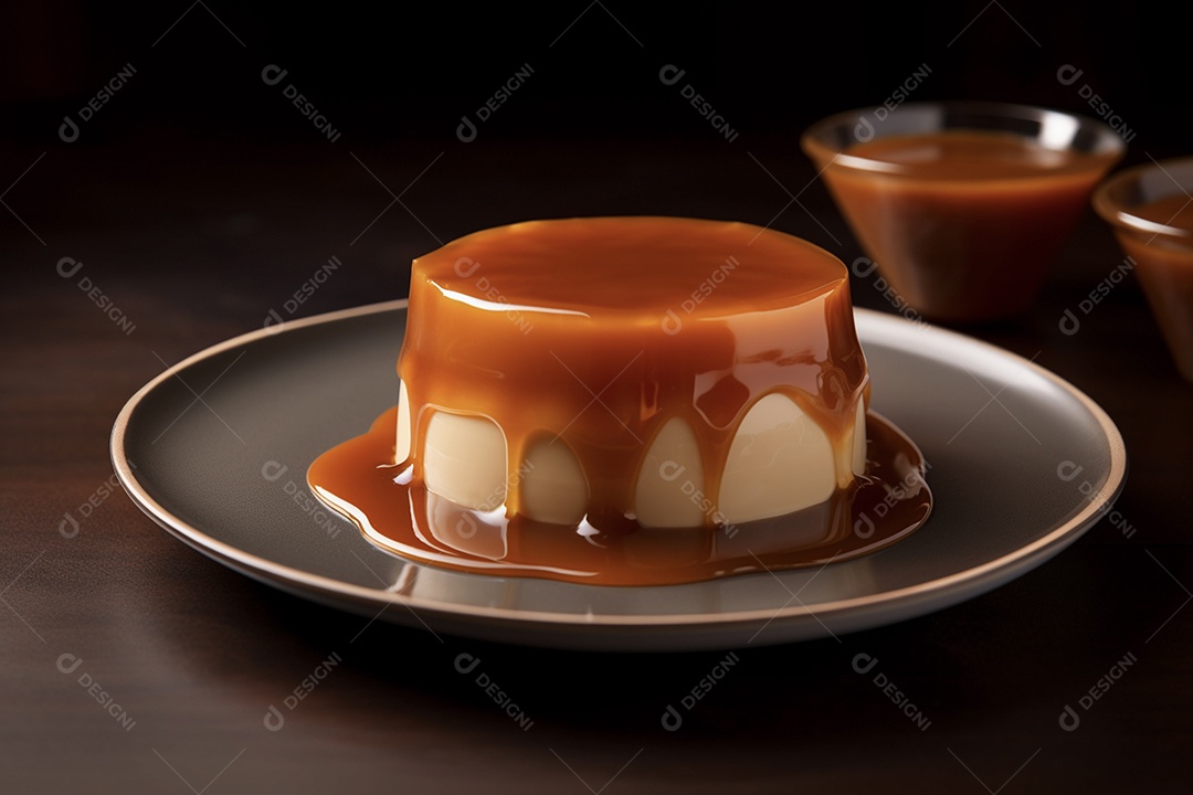 Delicioso pudim com calda de caramelo