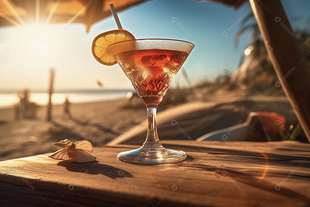 Taça de coquetel na praia