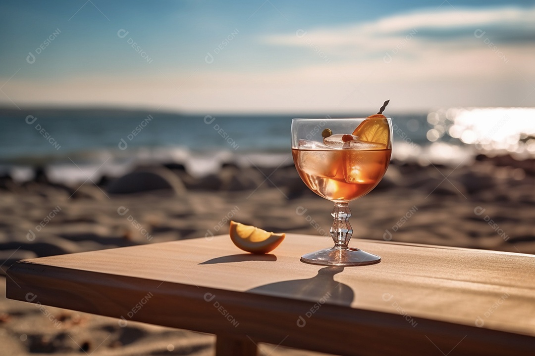 Taça de coquetel na praia