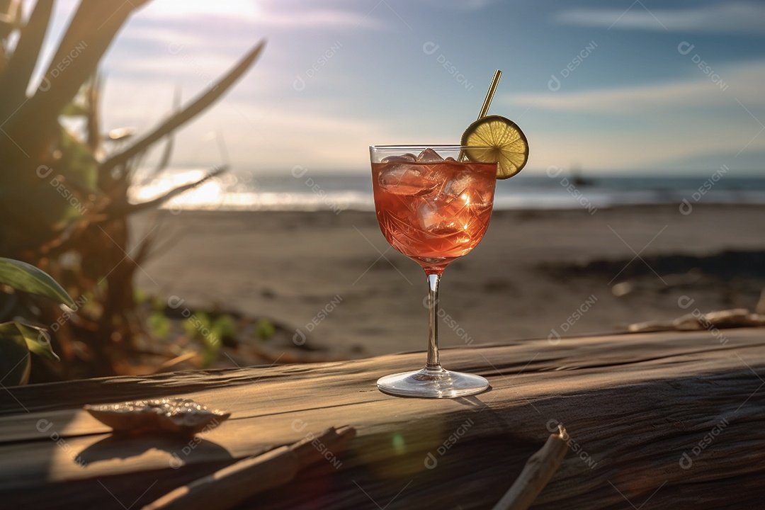 Taça de coquetel na praia
