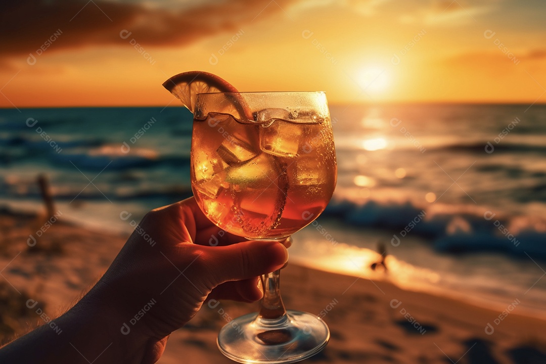 Taça de coquetel na praia