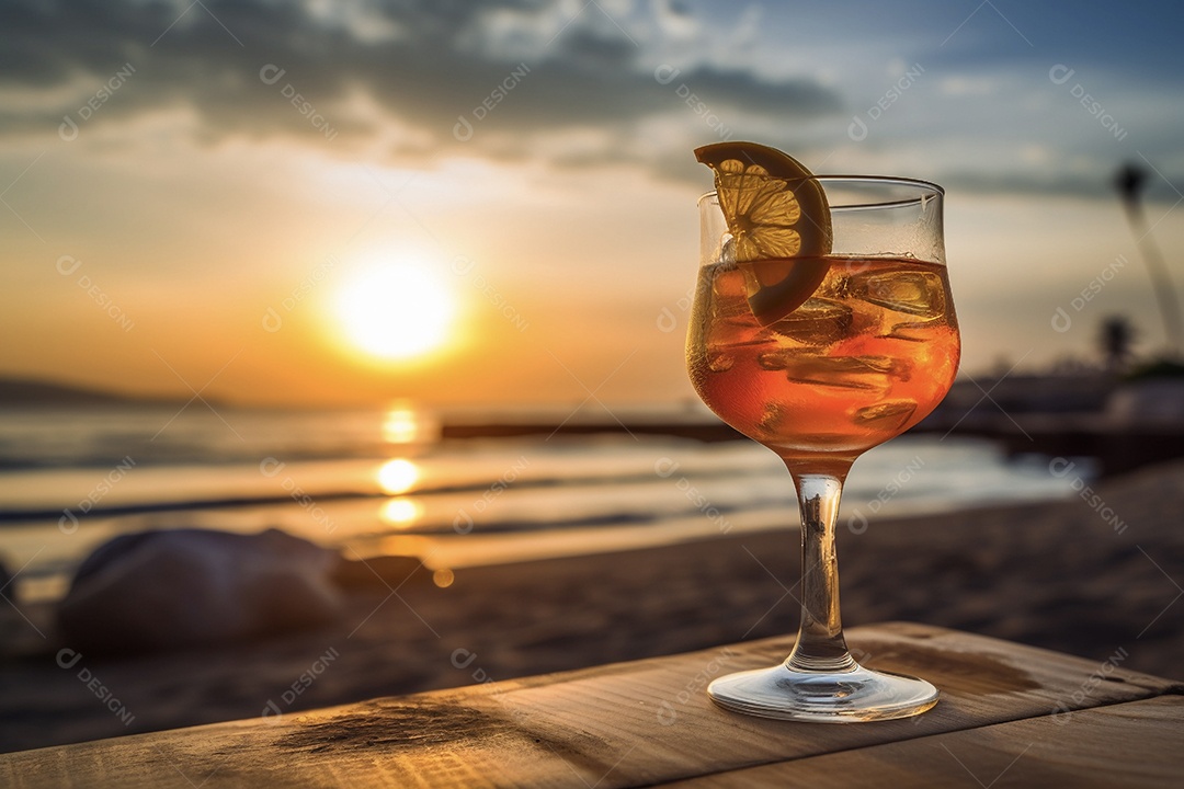 Taça de coquetel na praia