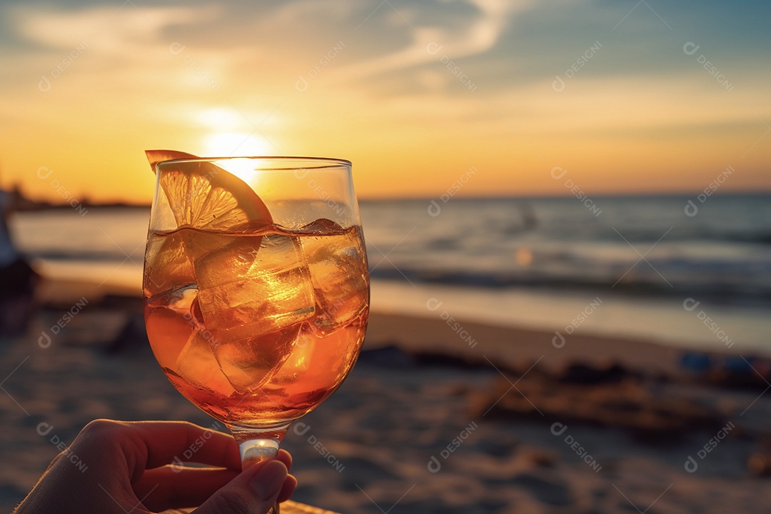 Taça de coquetel na praia