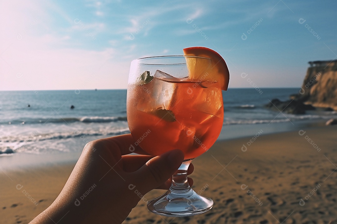 Taça de coquetel na praia