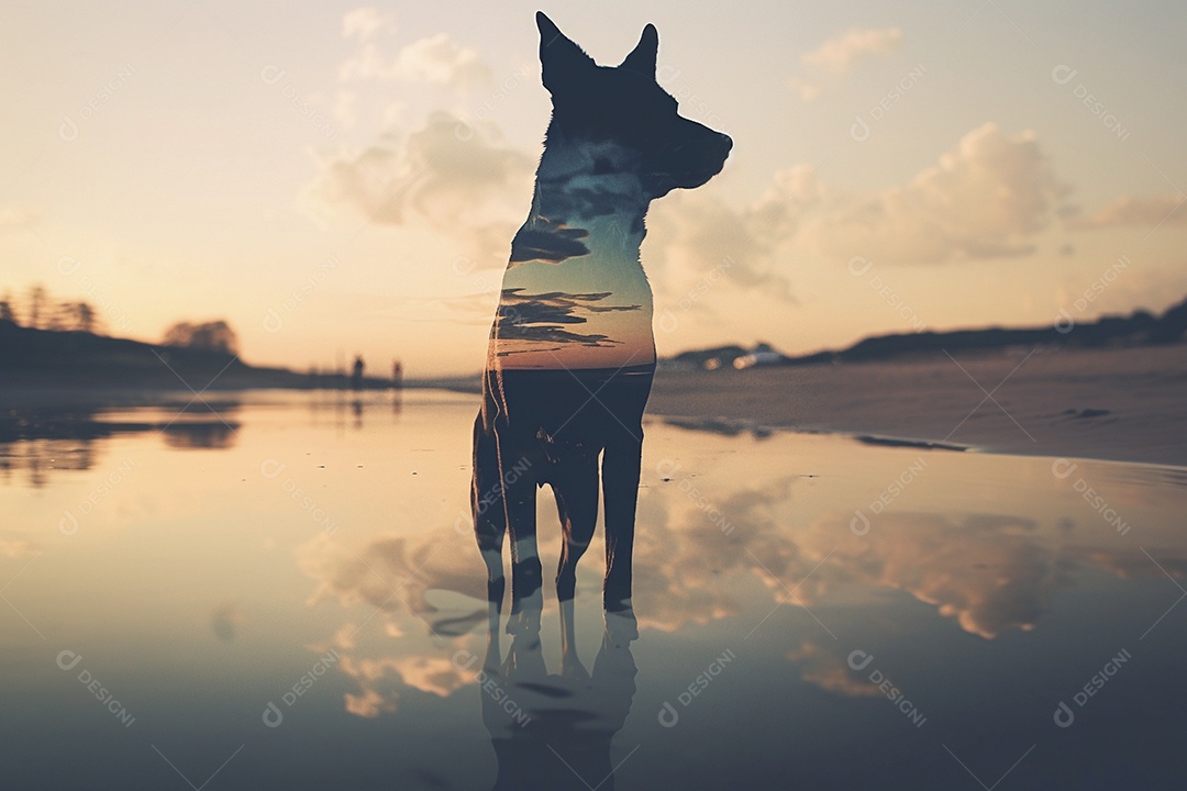 Ilustração cachorro curtindo a praia