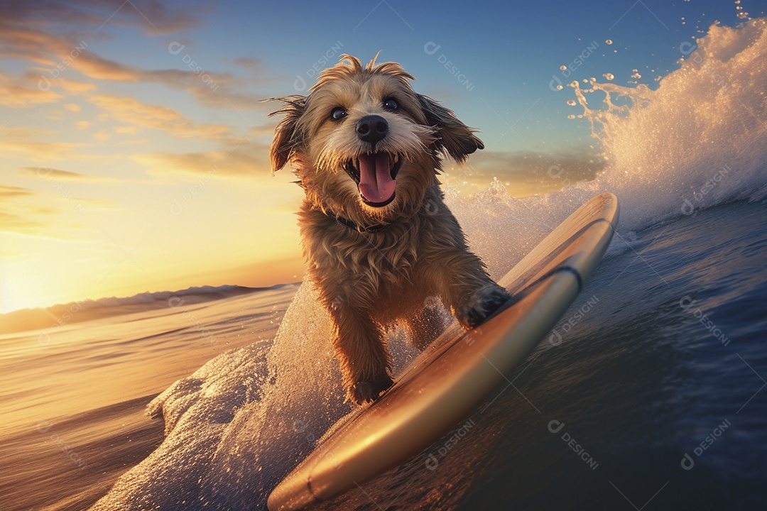 Ilustração cachorro curtindo a praia