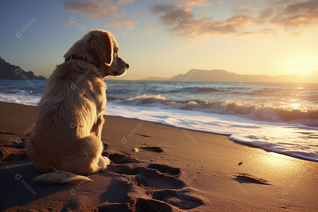 Ilustração cachorro curtindo a praia