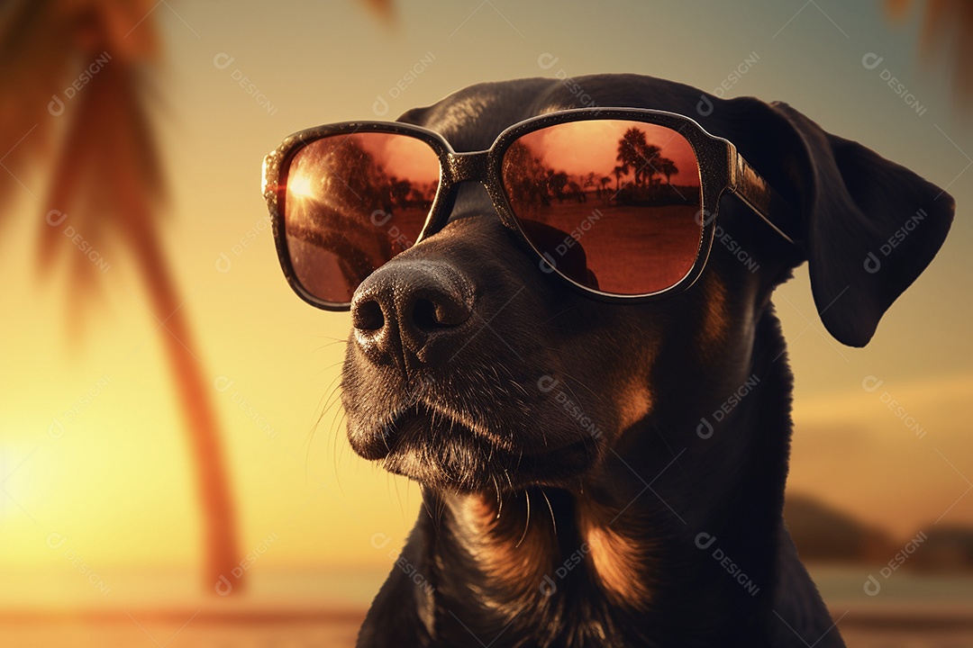 Ilustração cachorro curtindo a praia