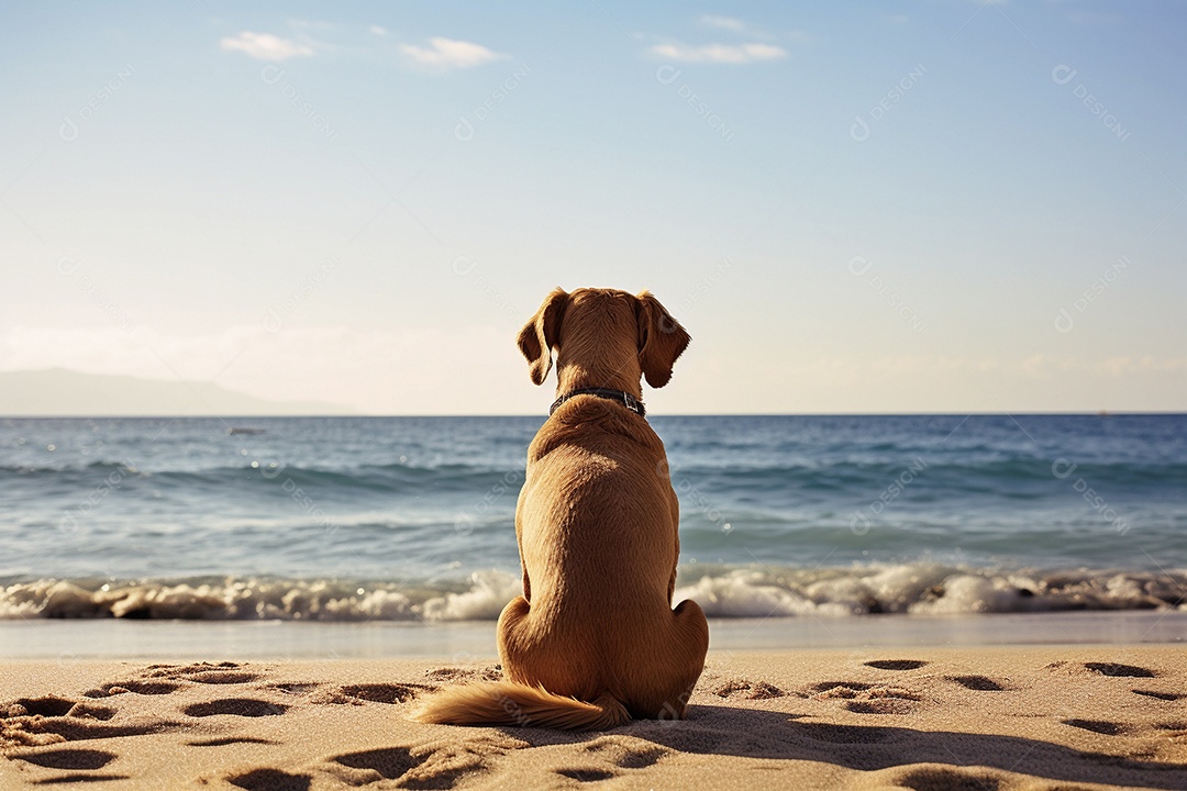 Ilustração cachorro curtindo a praia