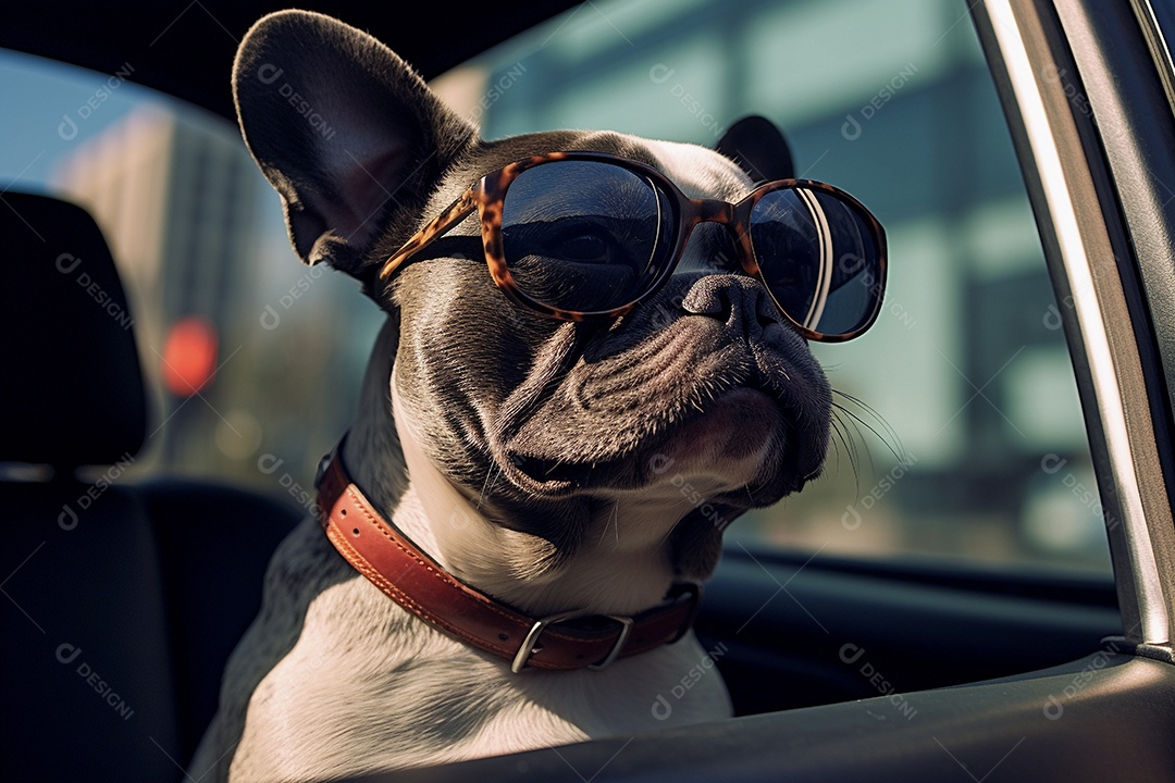 Cachorro no porta malas do carro pronto para viajar