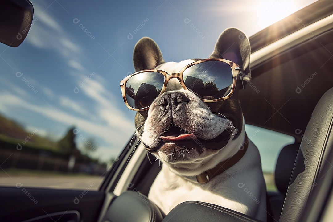 Cachorro no porta malas do carro pronto para viajar