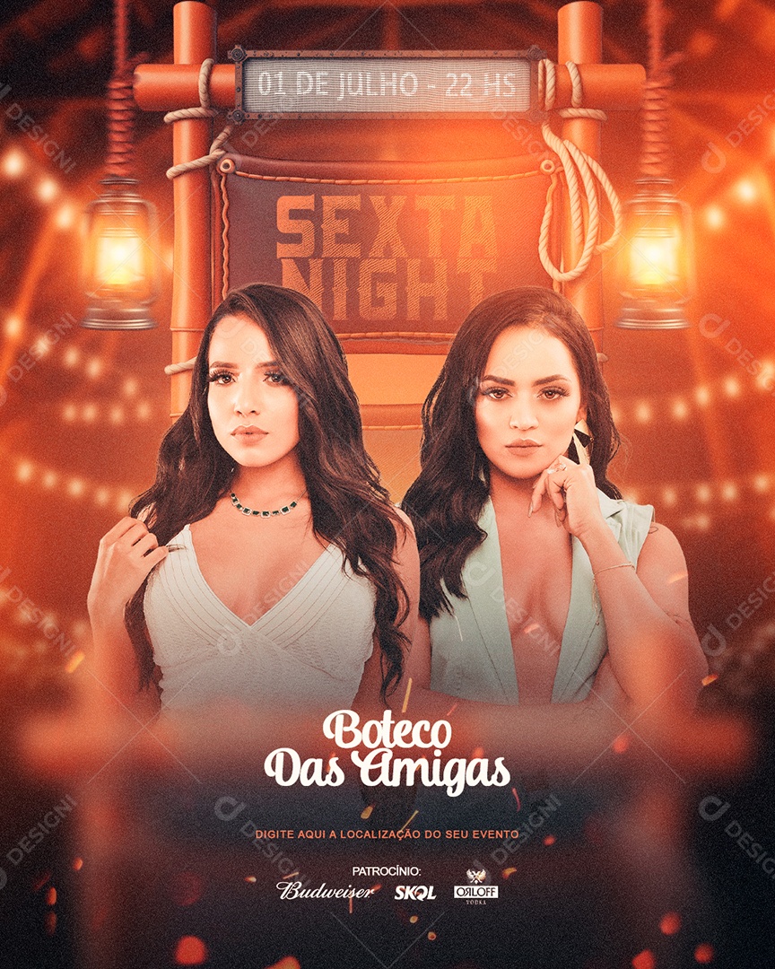 Feed Show Sexta Night Boteco Das Amigas Flyer Social Media PSD Editável