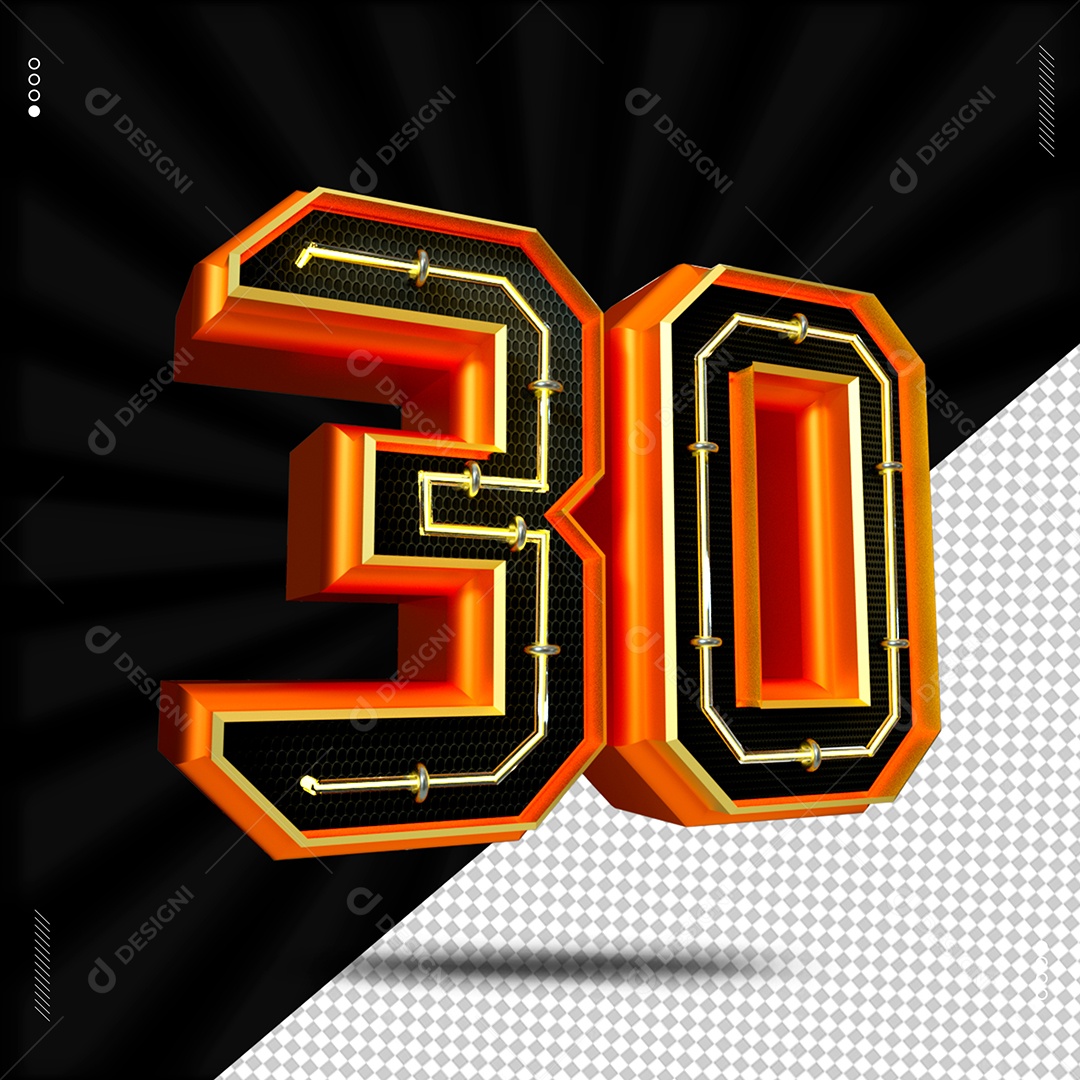 Número 30Laranjado Com Led Elemento 3D Para Composição PSD