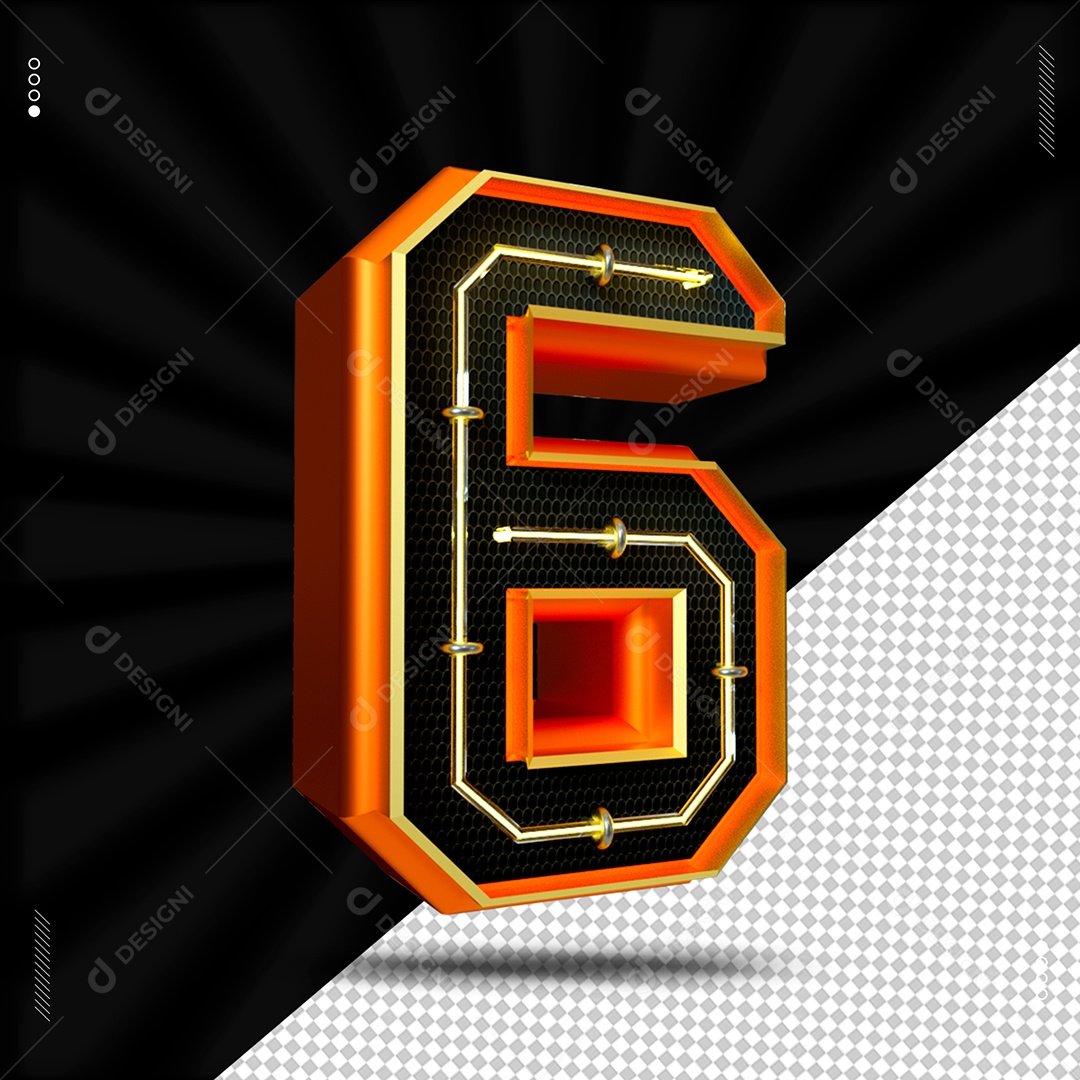 Número 6 Laranjado Com Led Elemento 3D Para Composição PSD