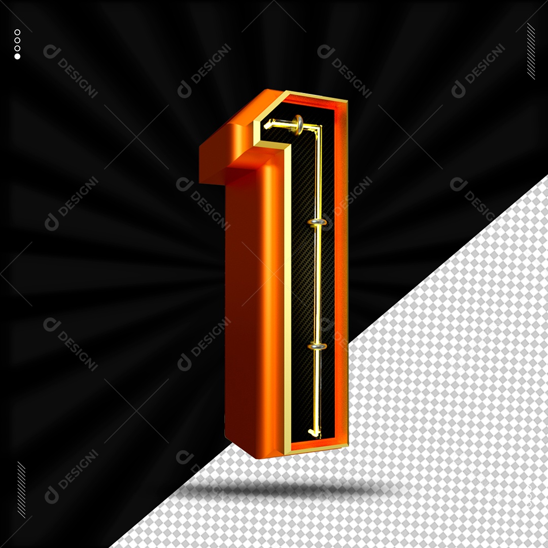 Número 1 Laranjado Com Led Elemento 3D Para Composição PSD