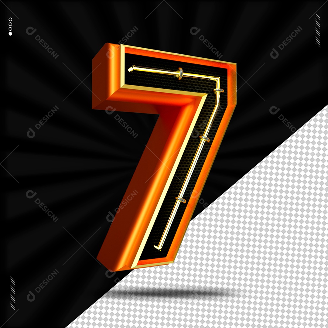 Número 7 Laranjado Com Led Elemento 3D Para Composição PSD