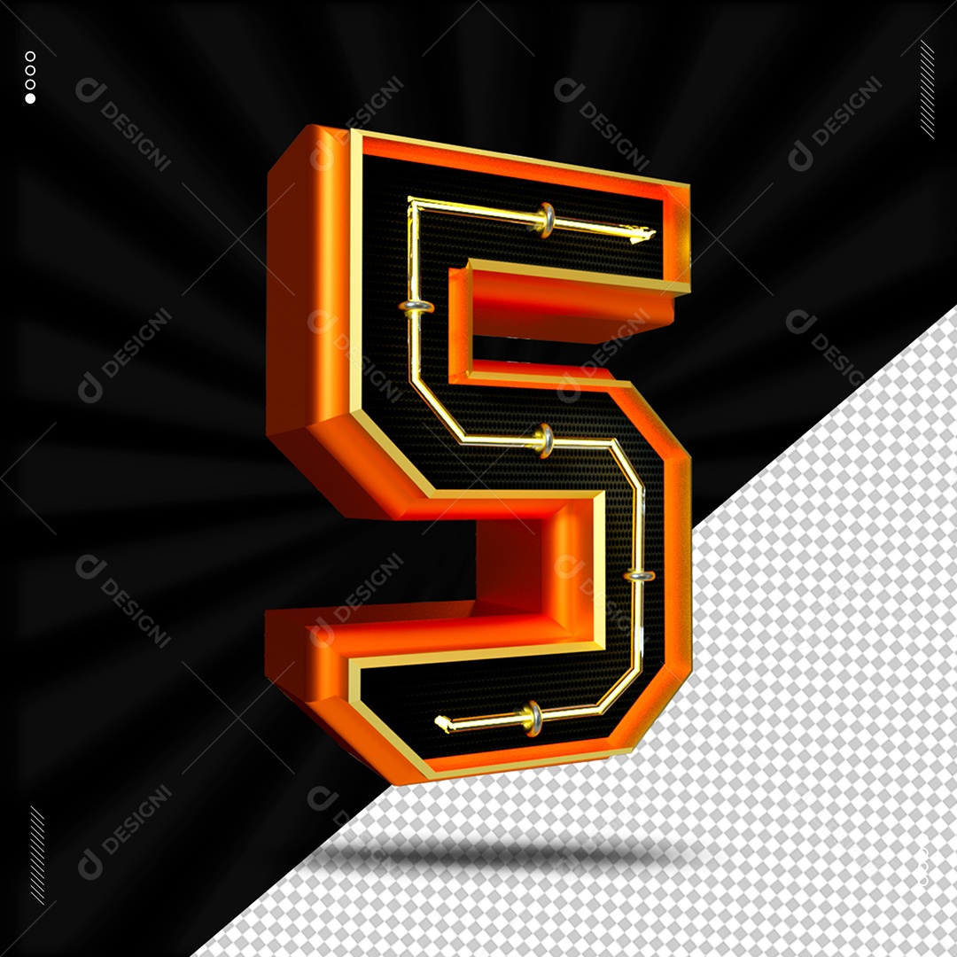 Número 5 Laranjado Com Led Elemento 3D Para Composição PSD