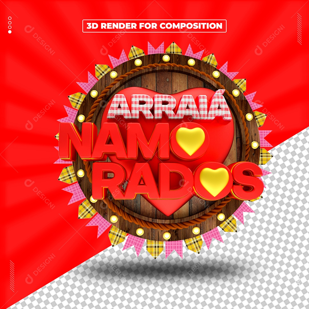 3D Arraia Dos Namorados Curtir As Festa Para Composição PSD