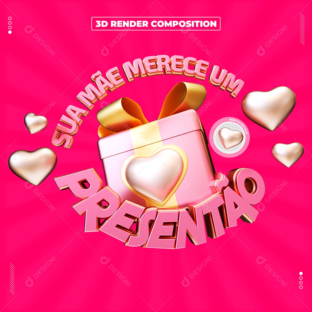 Feliz Dia Das Mães Selo 3D Rosa Para Composição PSD