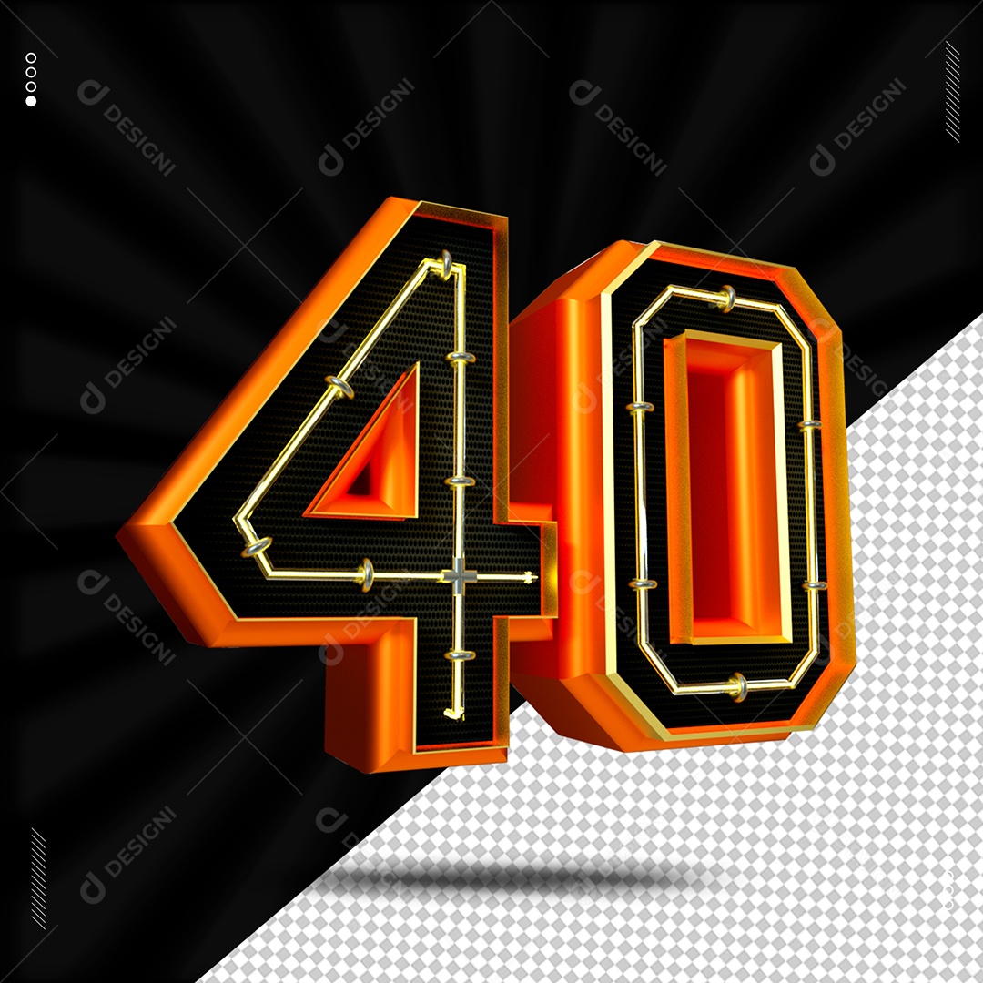 Número 40 Dourado Elemento 3D Para Composição PSD