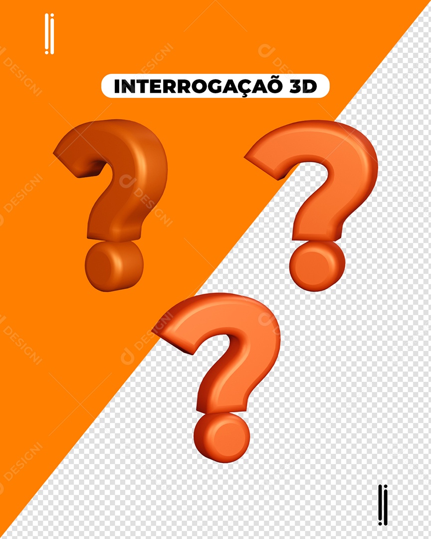 Elemento 3D Ponto De Interrogação Laranja Para Composição PSD