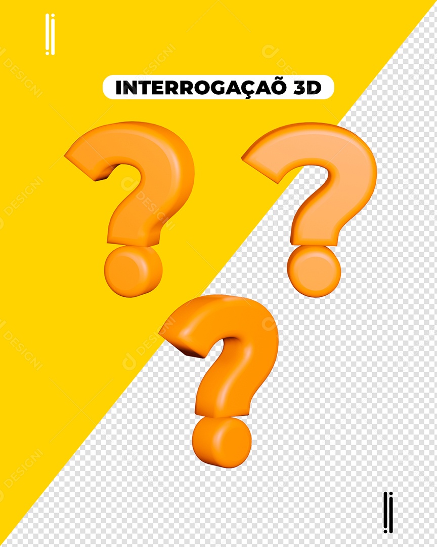 Elemento 3D Ponto De Interrogação Amarelo Para Composição PSD