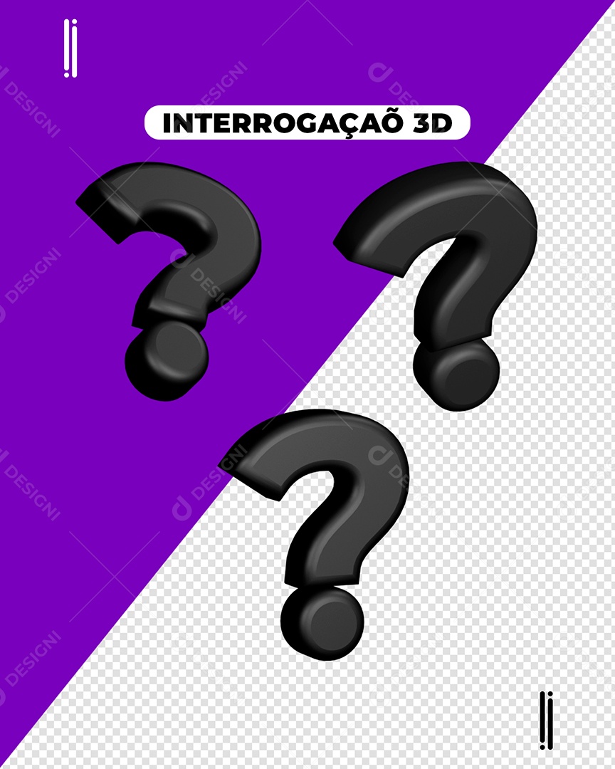 Elemento 3D Ponto De Interrogação Preto Para Composição PSD