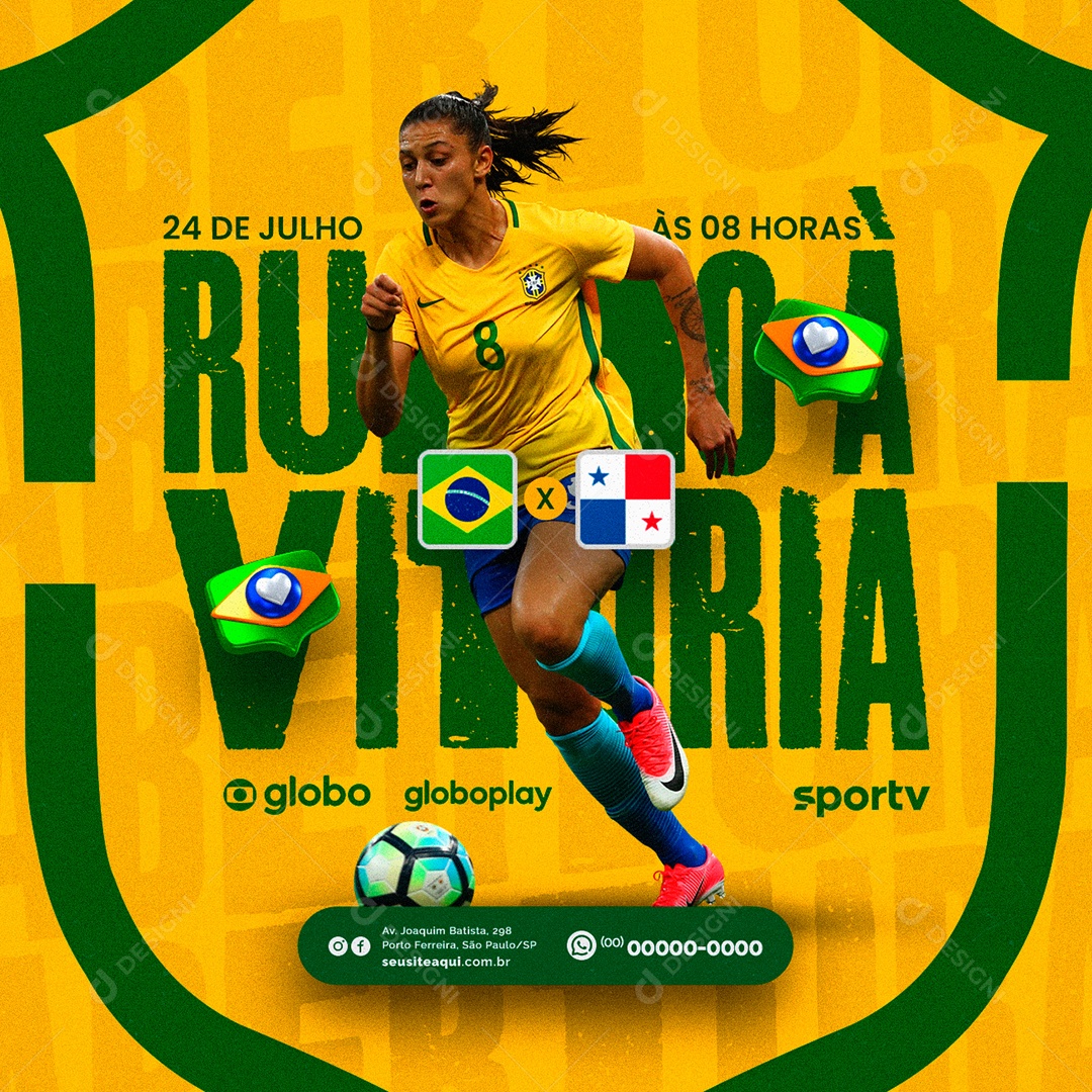 Rumo À Vitória Copa Feminina Futebol Brasil x Panamá Social Media PSD Editável