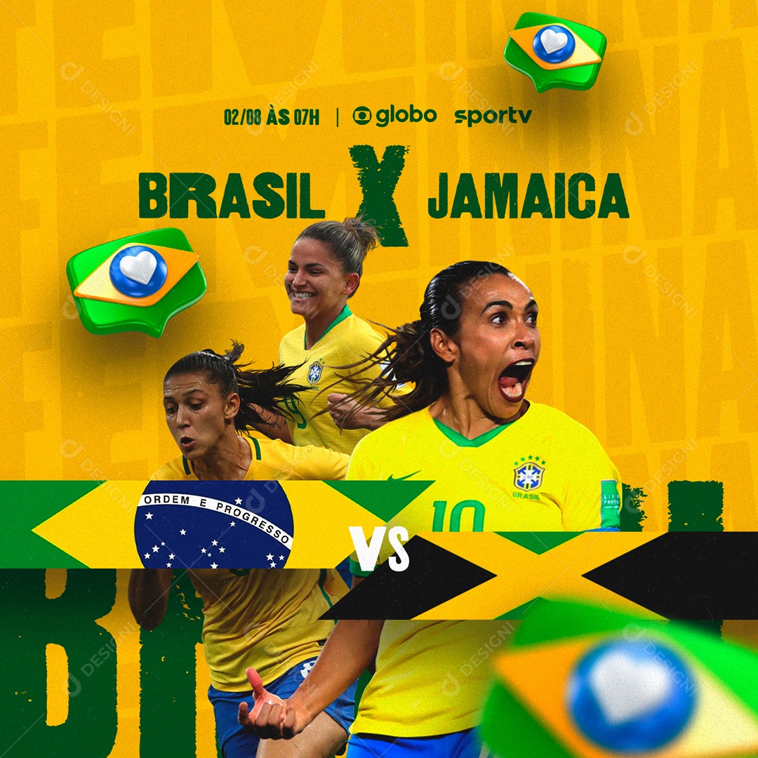 Social Media Copa Feminina Futebol Brasil x Jamaica PSD Editável