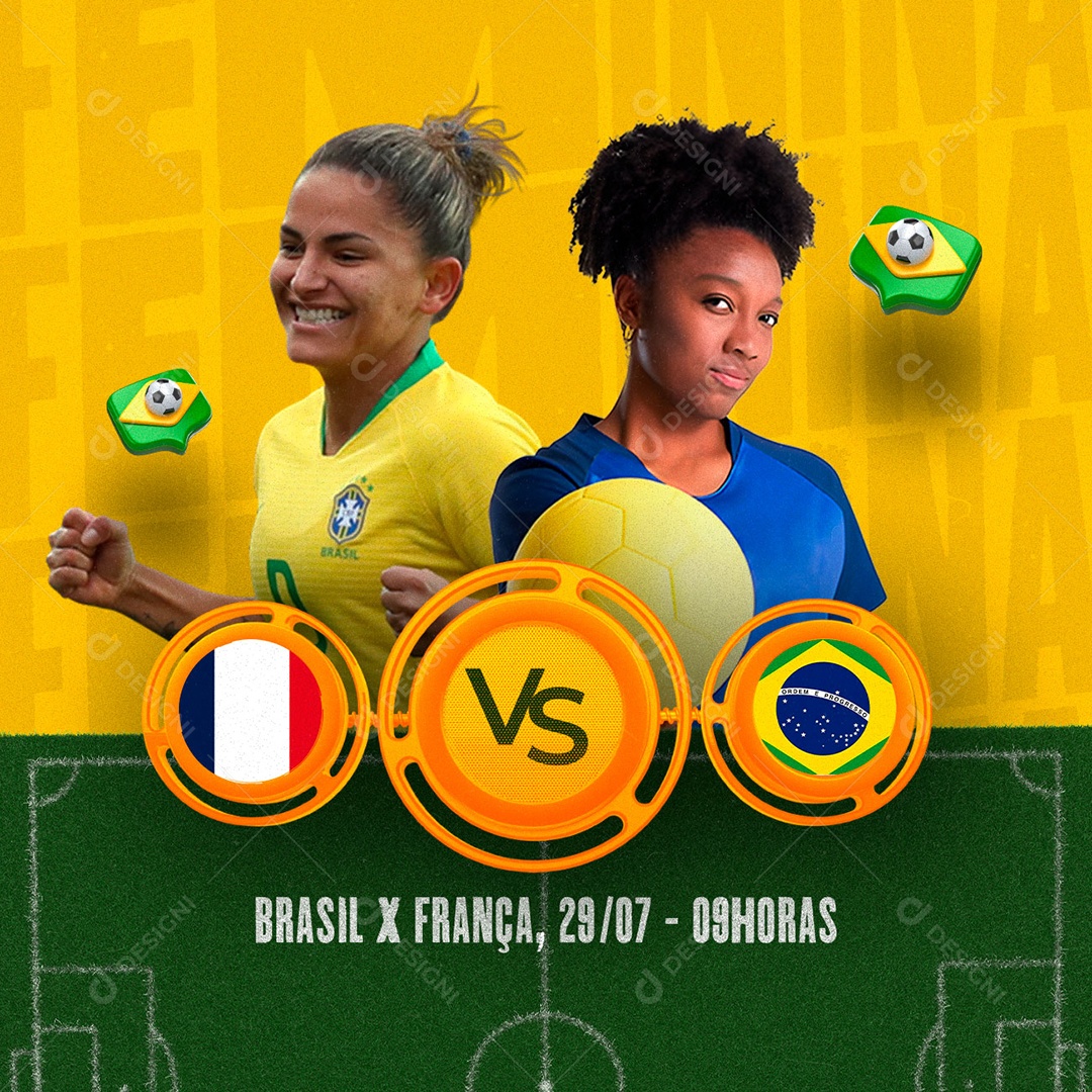 Copa Feminina Futebol França Vs Brasil Social Media PSD Editável