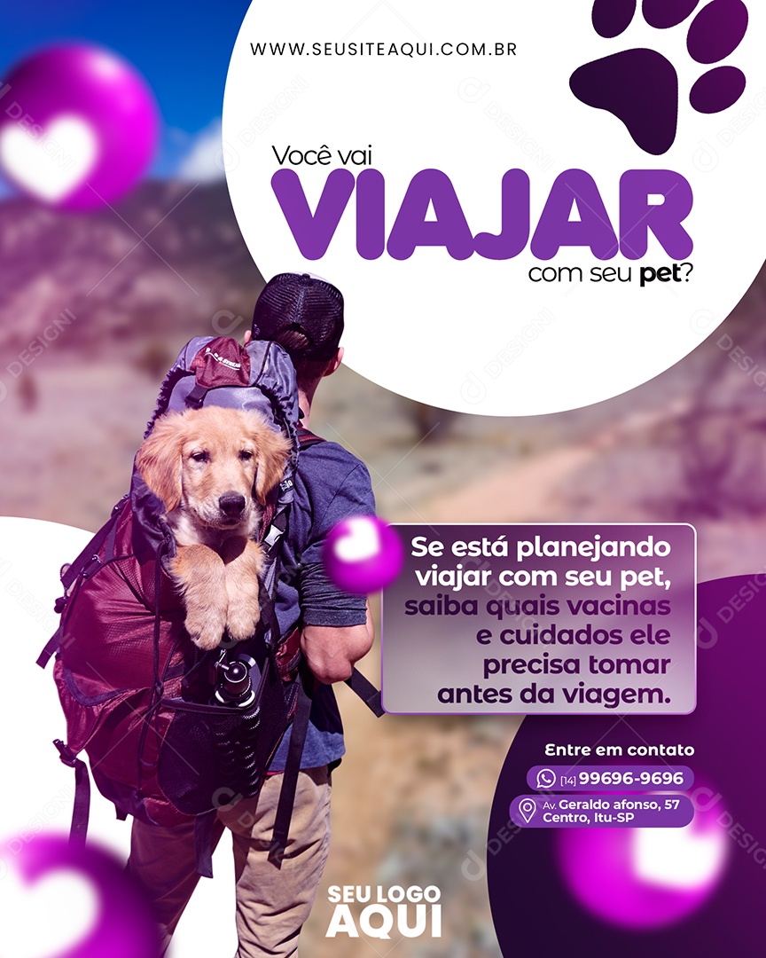 Social Media Você Vai Viajar Com Seu Pet PSD Editável