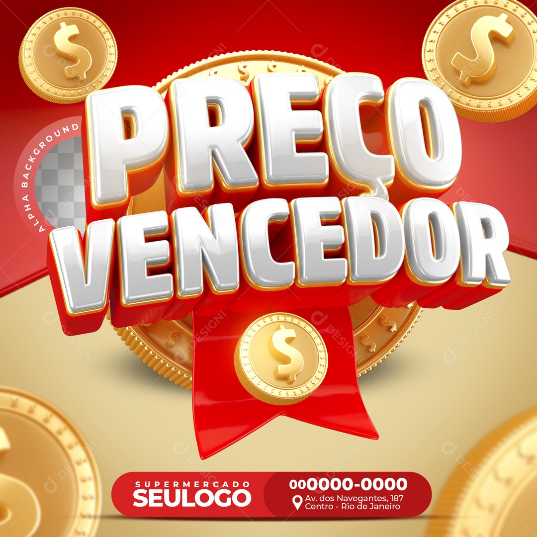 Selo 3D Preço Vencedor Supermercado Para Composição PSD