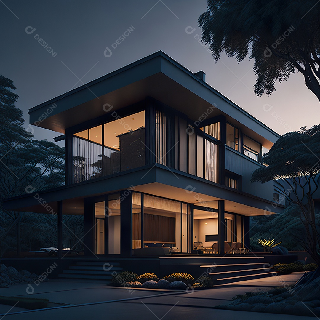 Retrato realista casa sobre floresta