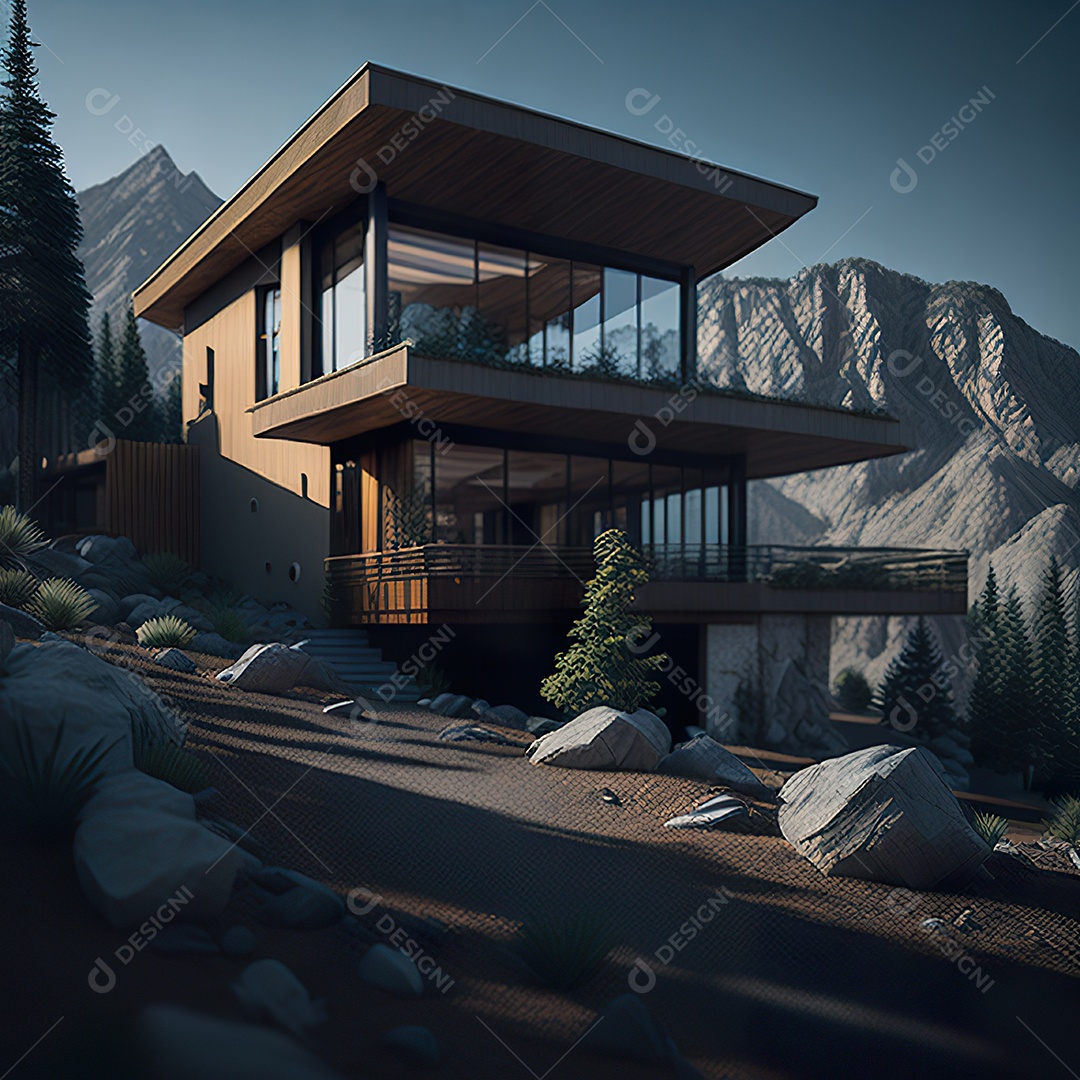 Retrato realista casa sobre floresta