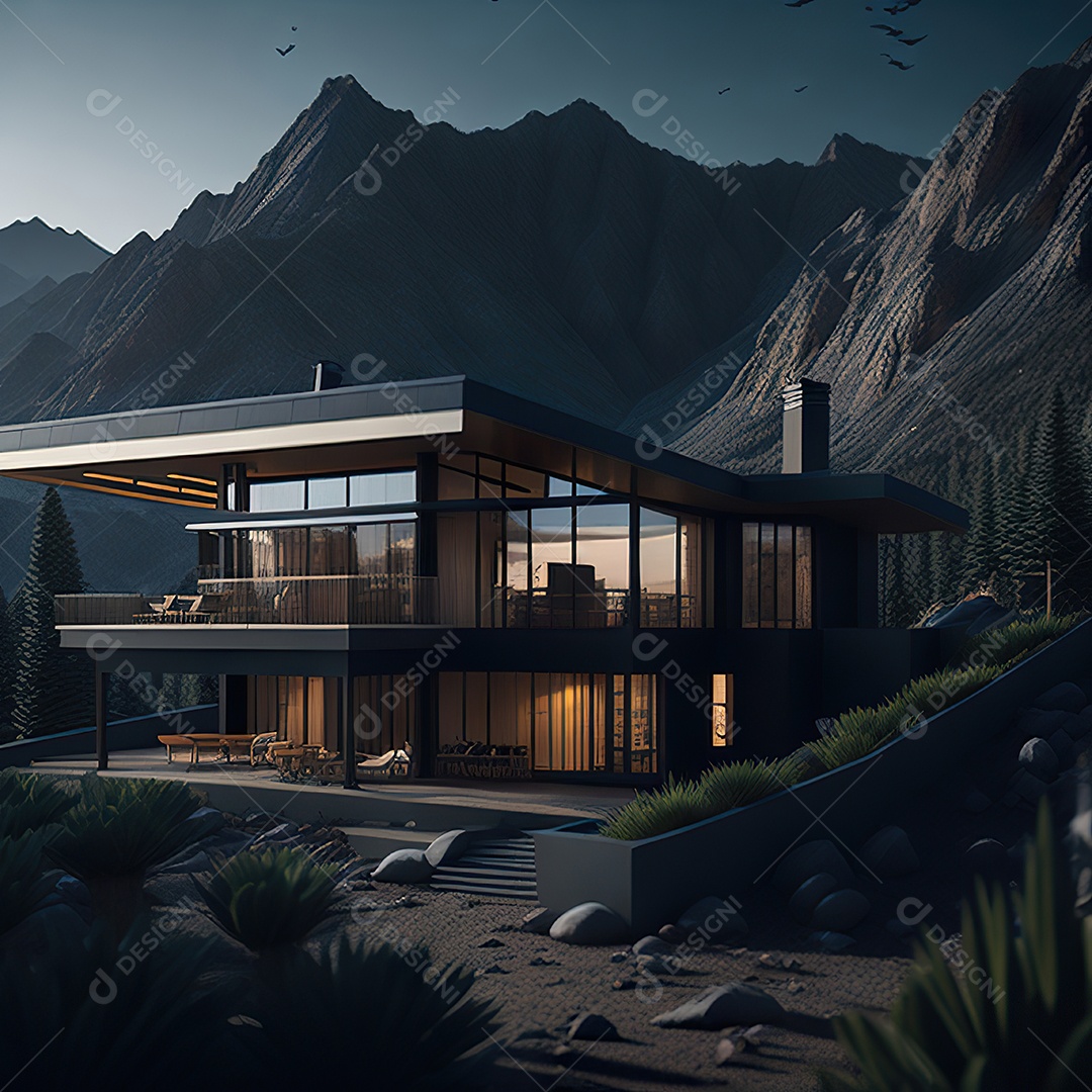 Retrato realista casa sobre floresta