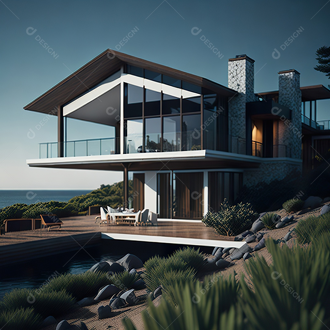 Retrato realista casa sobre floresta