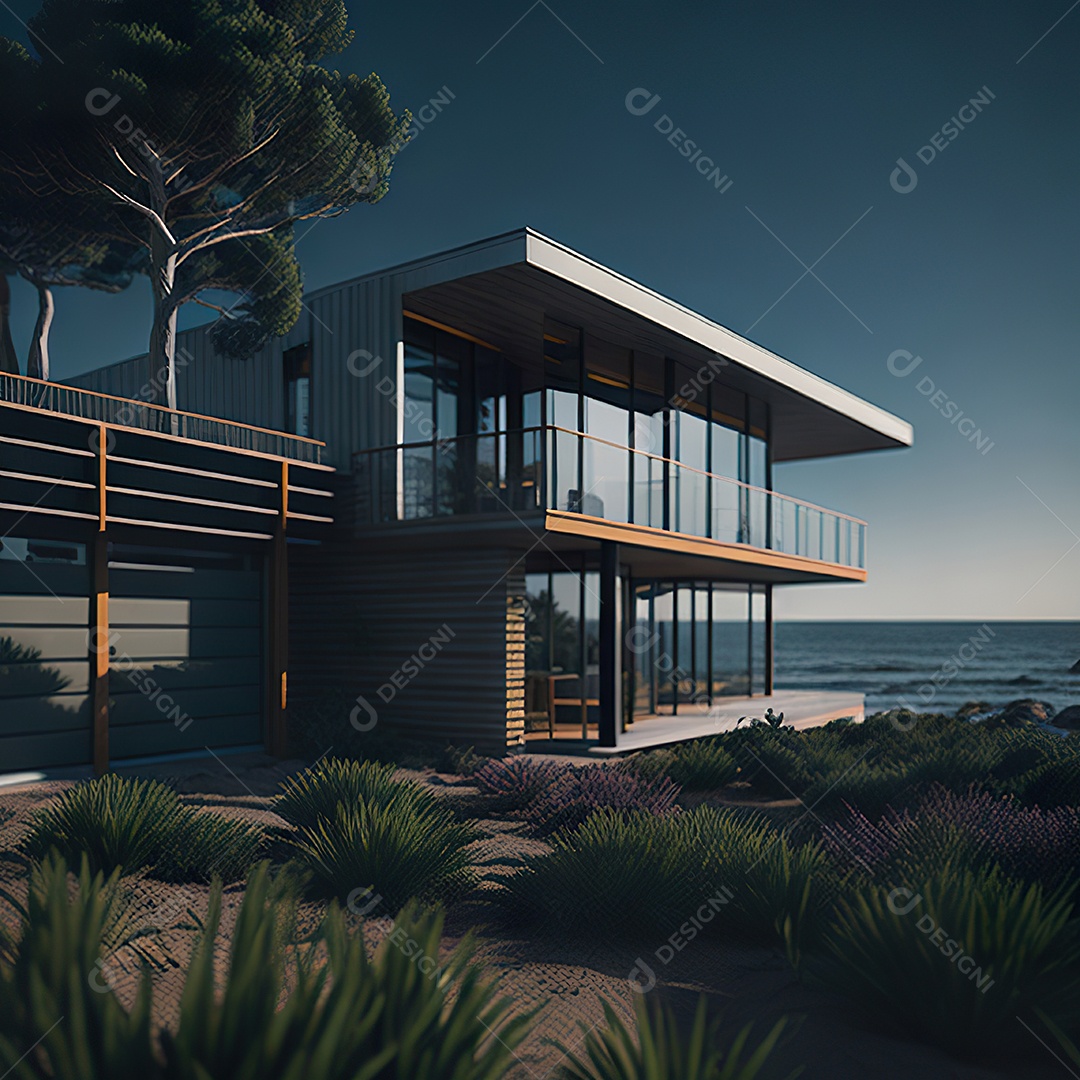 Retrato realista casa sobre floresta