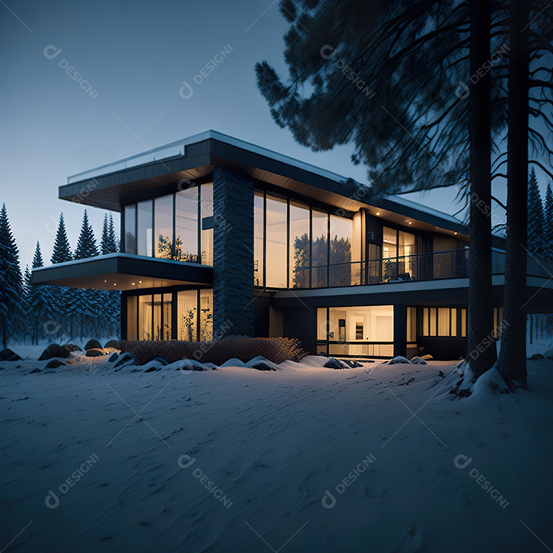 Retrato realista casa sobre floresta