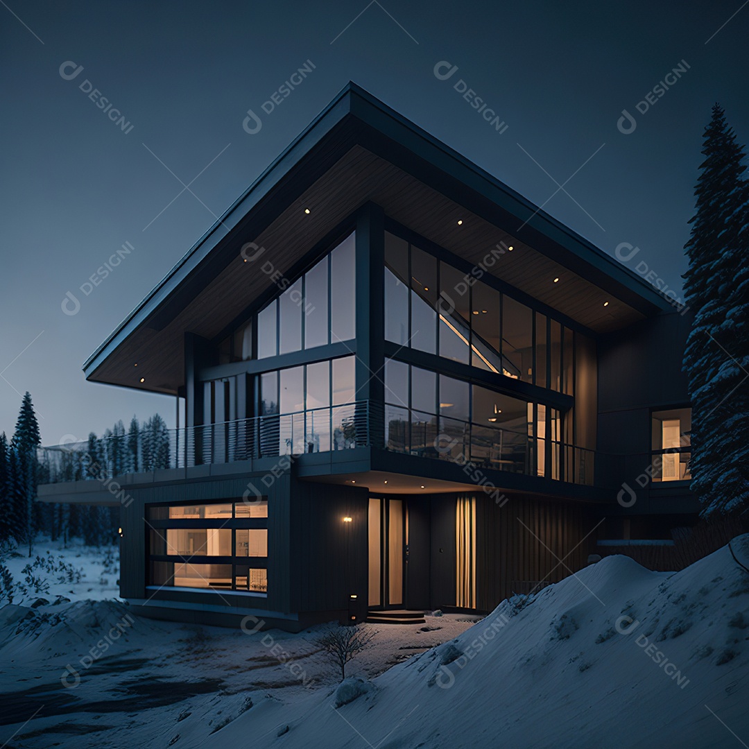 Retrato realista casa sobre floresta