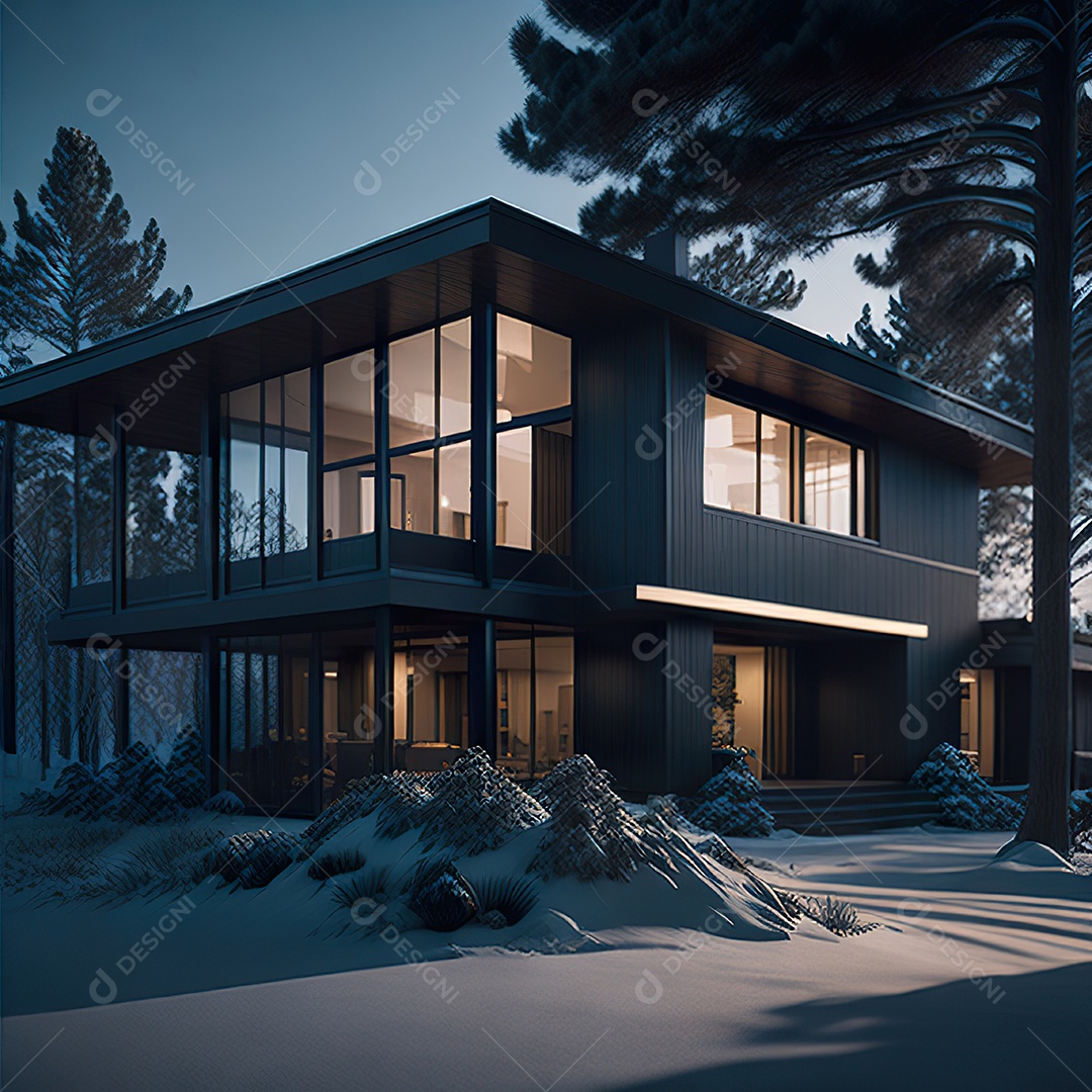 Retrato realista casa sobre floresta