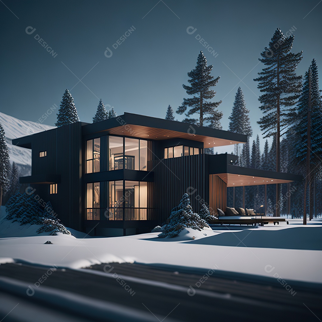 Retrato realista casa sobre floresta